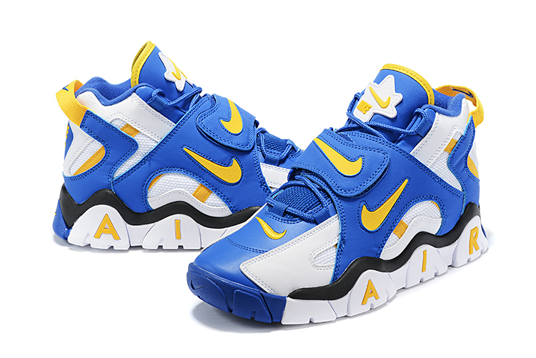 2019 Men Nike Air Barrage Mid QS Blue Yellow Black White Shoes - Click Image to Close
